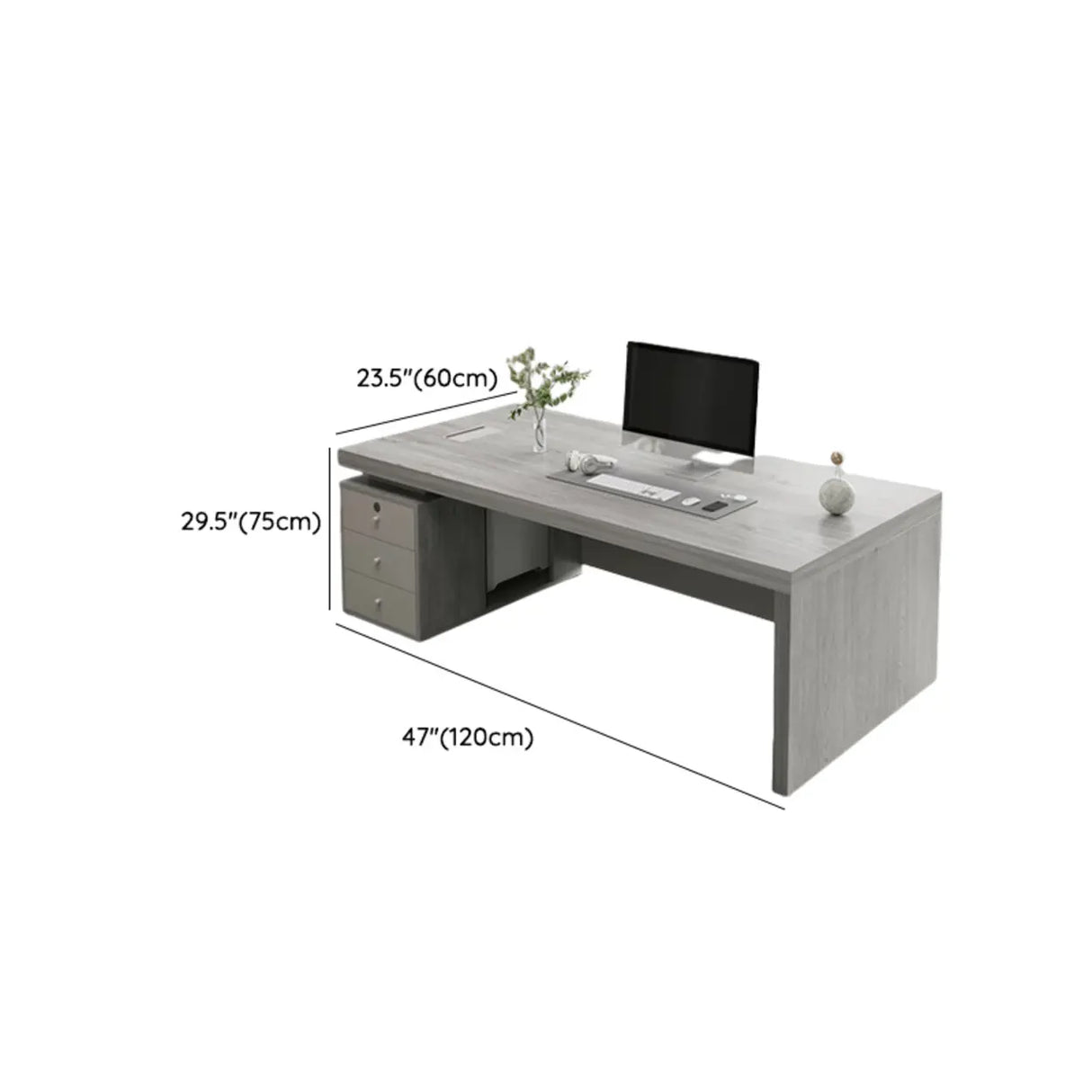 Modern Gray Wood Drawers Storage Sled Computer Desk 