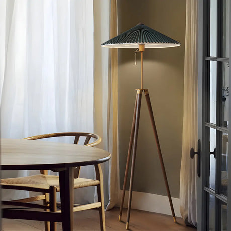 Modern Green Cone and Tripod Metal LED Floor Lamp Image - 1