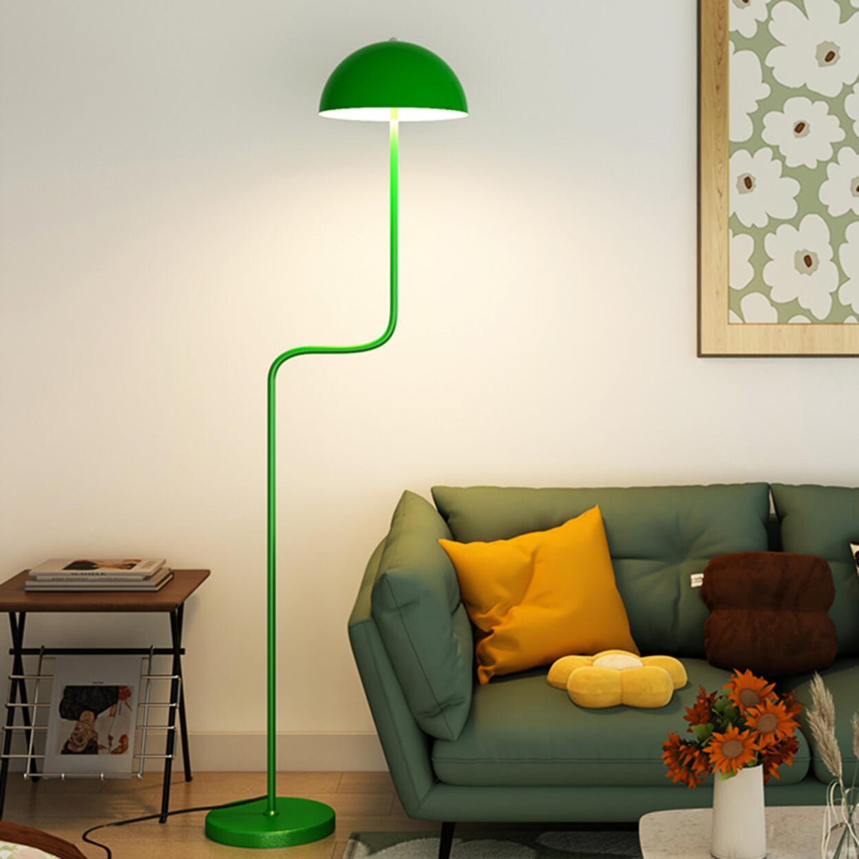 Modern Green Dome Metal Floor Lamp with Foot Switch Image - 1