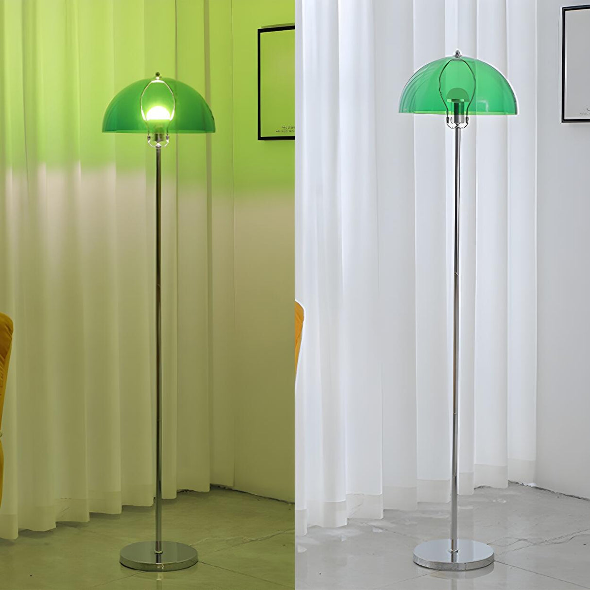 Modern Green Dome Shade Bedside Chrome Floor Lamp Image - 16