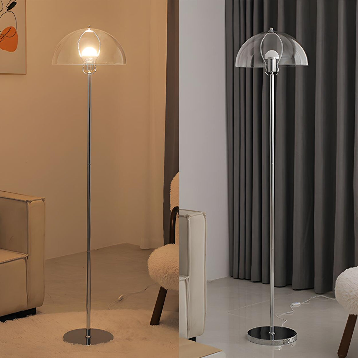 Modern Green Dome Shade Bedside Chrome Floor Lamp Image - 21