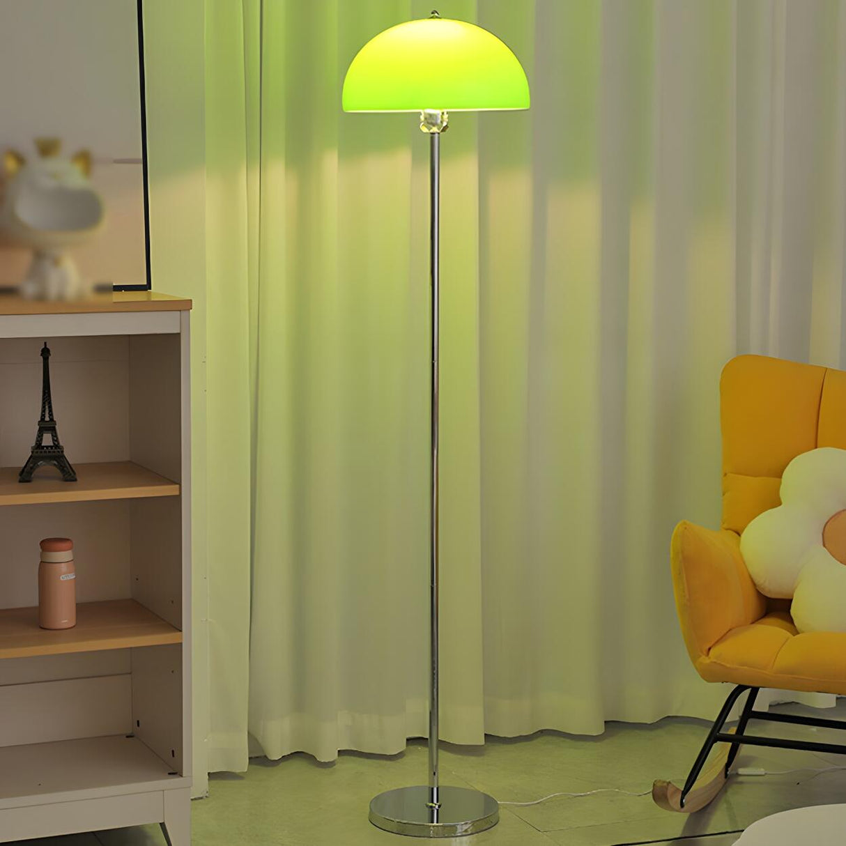 Modern Green Dome Shade Bedside Chrome Floor Lamp Image - 3