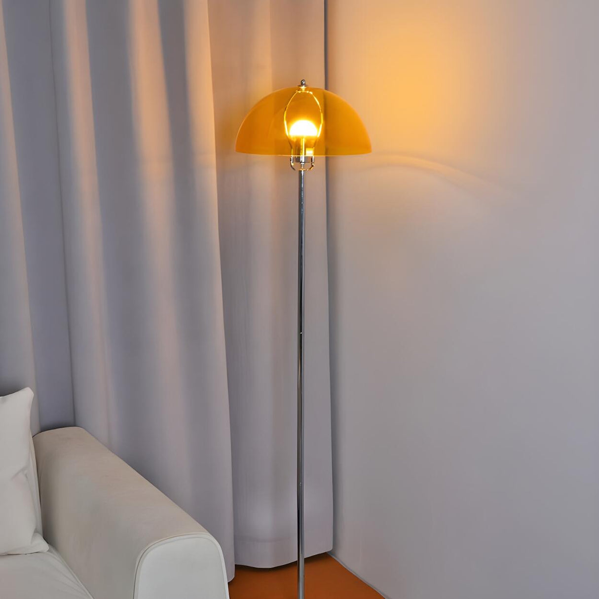 Modern Green Dome Shade Bedside Chrome Floor Lamp Image - 4