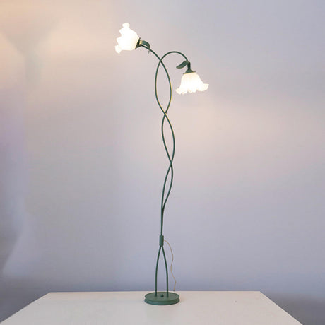 Modern Green Floral Dual Light Metal Floor Lamp Image - 1