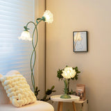 Modern Green Floral Dual Light Metal Floor Lamp Image - 2