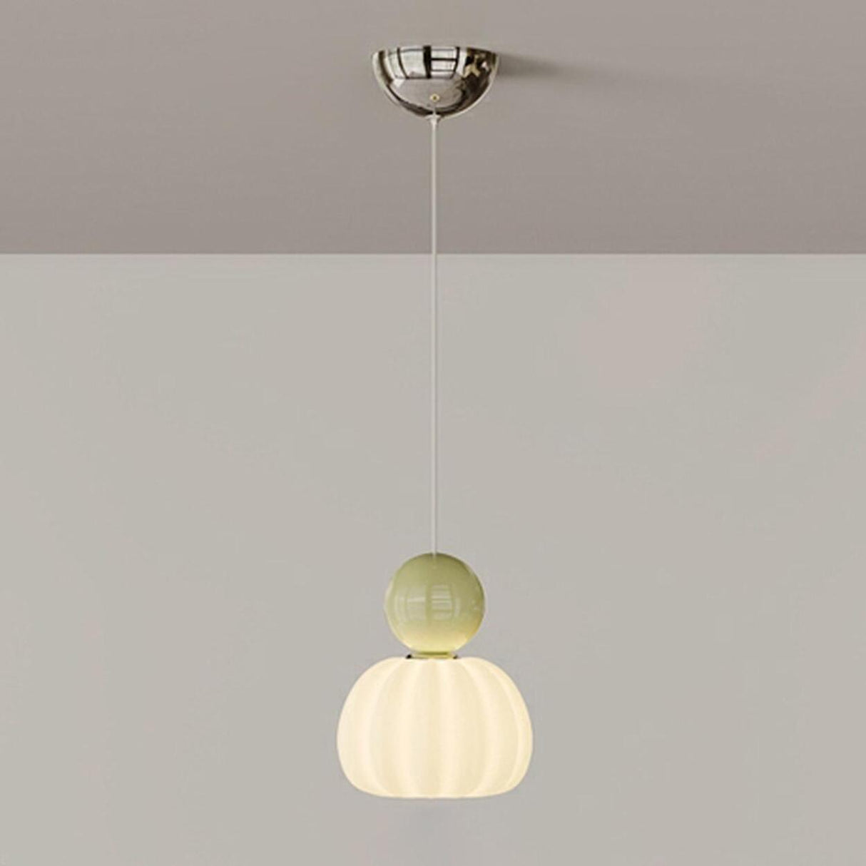 Modern Green Frosted Glass Globe Bedroom Pendant Light Image - 2