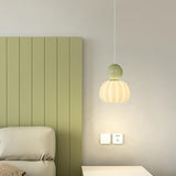 Modern Green Frosted Glass Globe Bedroom Pendant Light Image - 3