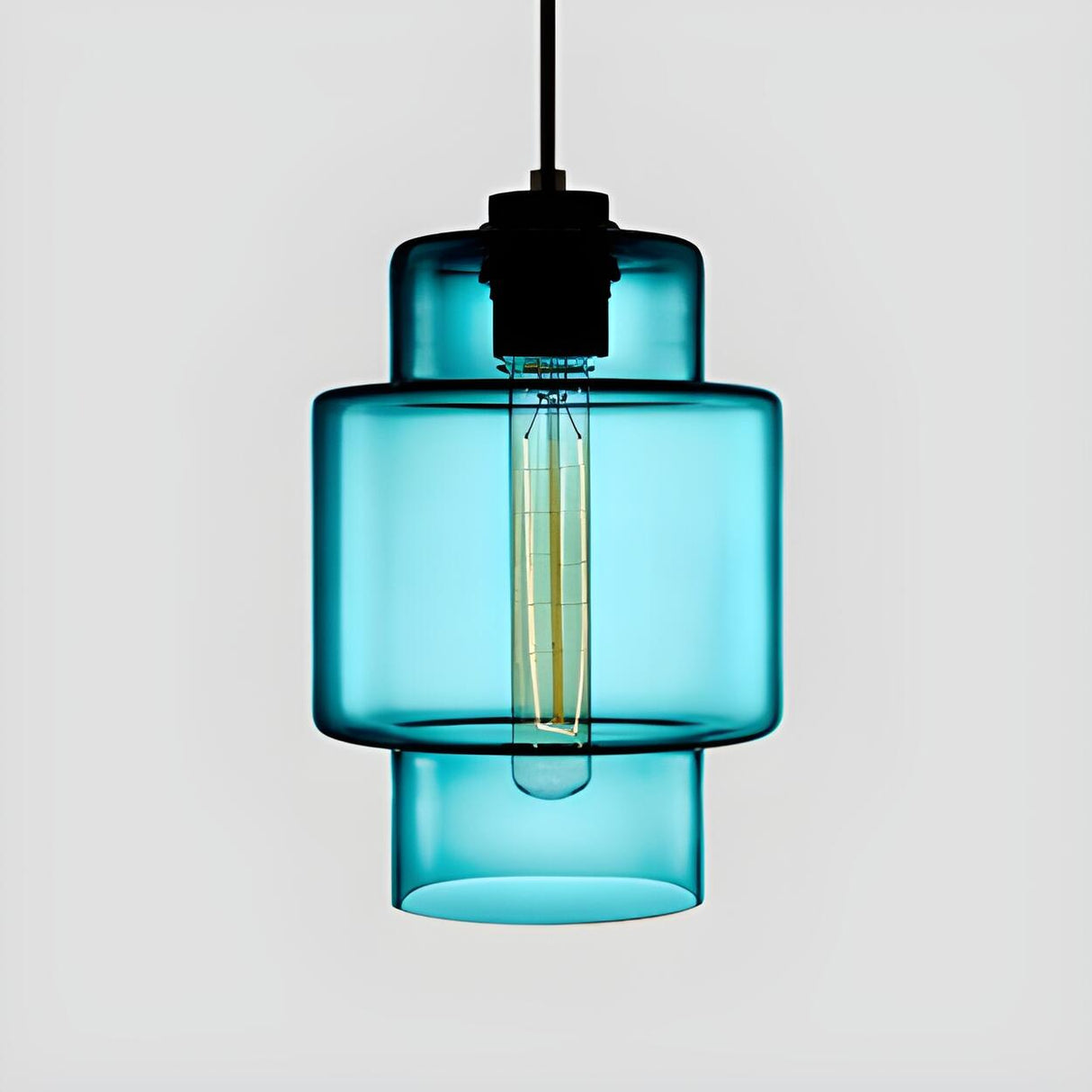 Modern Green Glass Cylindrical Geometric Pendant Light Set Image - 10