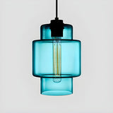 Modern Green Glass Cylindrical Geometric Pendant Light Set Image - 10