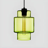 Modern Green Glass Cylindrical Geometric Pendant Light Set Image - 2