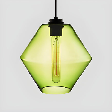 Modern Green Glass Cylindrical Geometric Pendant Light Set Image - 4