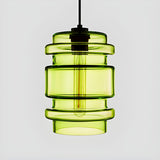 Modern Green Glass Cylindrical Geometric Pendant Light Set Image - 3