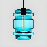 Modern Green Glass Cylindrical Geometric Pendant Light Set Image - 7