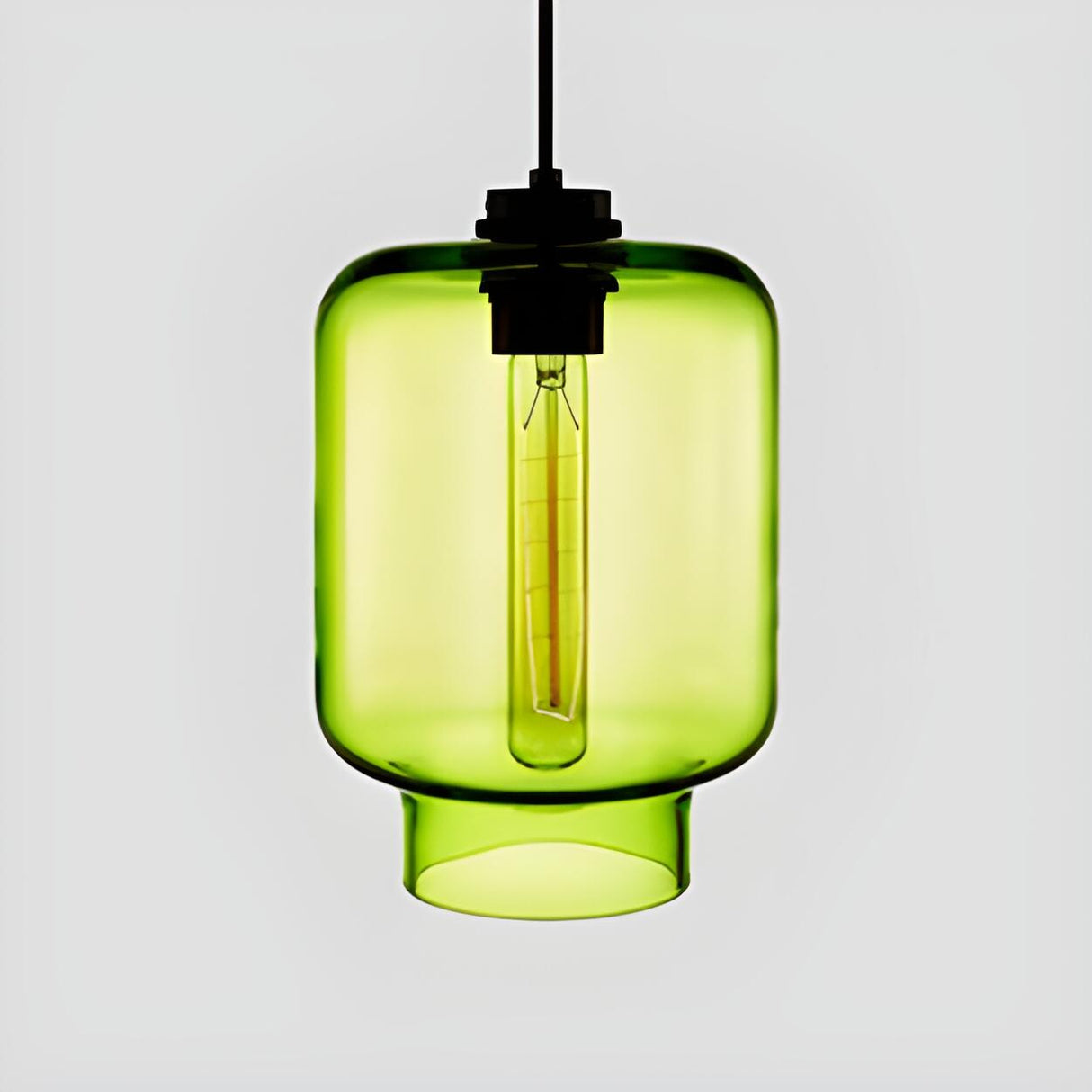 Modern Green Glass Cylindrical Geometric Pendant Light Set Image - 5