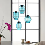 Modern Green Glass Cylindrical Geometric Pendant Light Set Image - 6