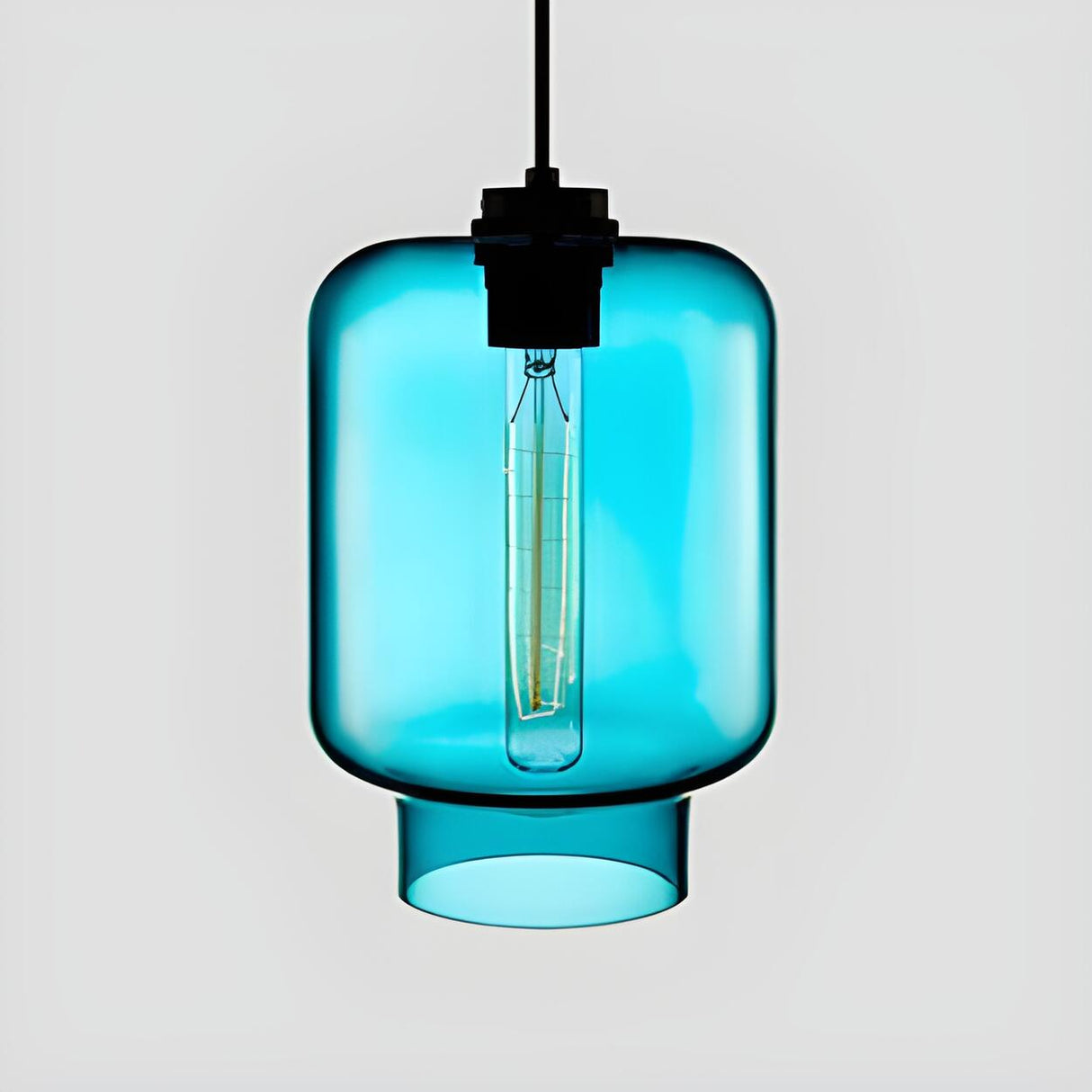 Modern Green Glass Cylindrical Geometric Pendant Light Set Image - 9