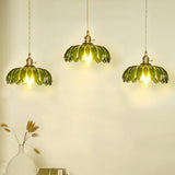 Modern Green Glass Flower Pendant Light Adjustable Rope Image - 1