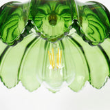 Modern Green Glass Flower Pendant Light Adjustable Rope Image - 11