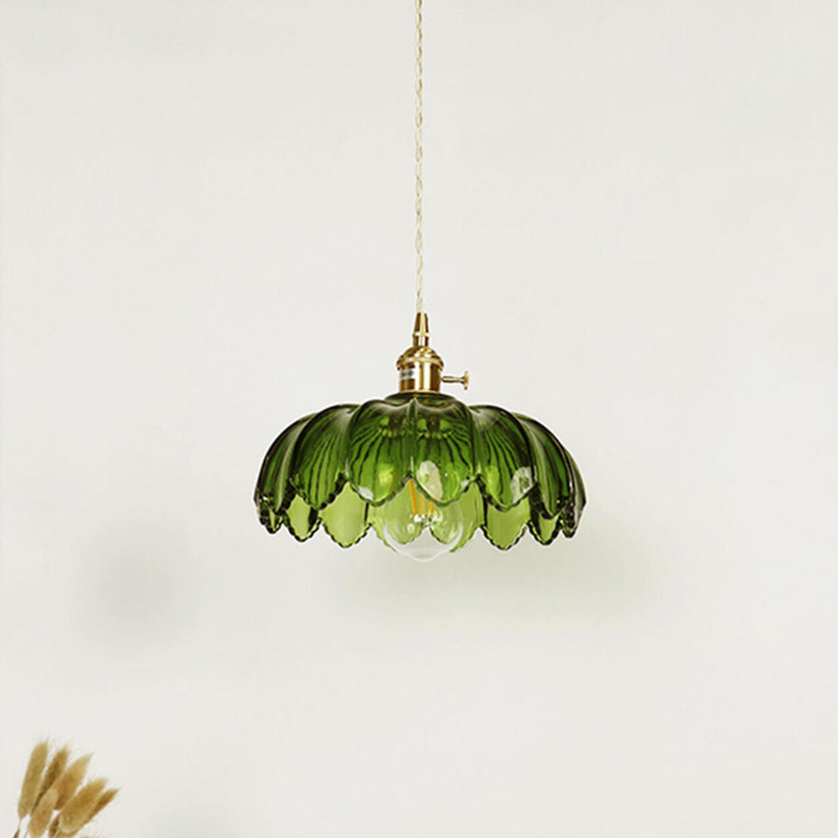 Modern Green Glass Flower Pendant Light Adjustable Rope Image - 12