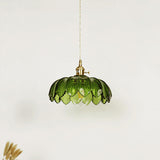 Modern Green Glass Flower Pendant Light Adjustable Rope Image - 12