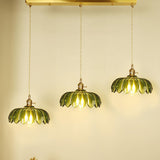 Modern Green Glass Flower Pendant Light Adjustable Rope Image - 2