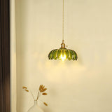 Modern Green Glass Flower Pendant Light Adjustable Rope Image - 3