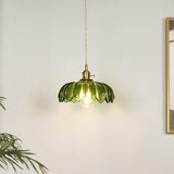 Modern Green Glass Flower Pendant Light Adjustable Rope Image - 4