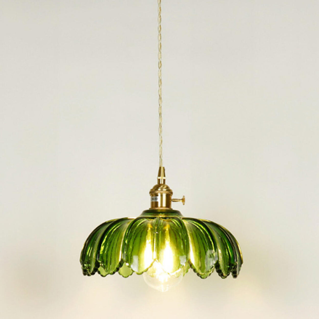 Modern Green Glass Flower Pendant Light Adjustable Rope Image - 6