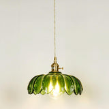 Modern Green Glass Flower Pendant Light Adjustable Rope Image - 6