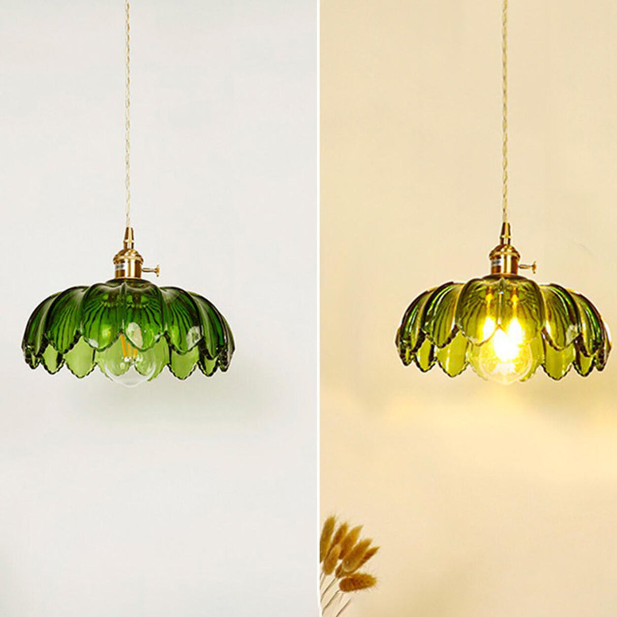 Modern Green Glass Flower Pendant Light Adjustable Rope Image - 7