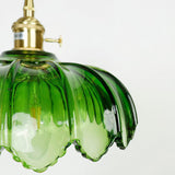 Modern Green Glass Flower Pendant Light Adjustable Rope Image - 9