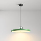 Modern Green Metal Disc Pendant Light Adjustable Height Image - 16