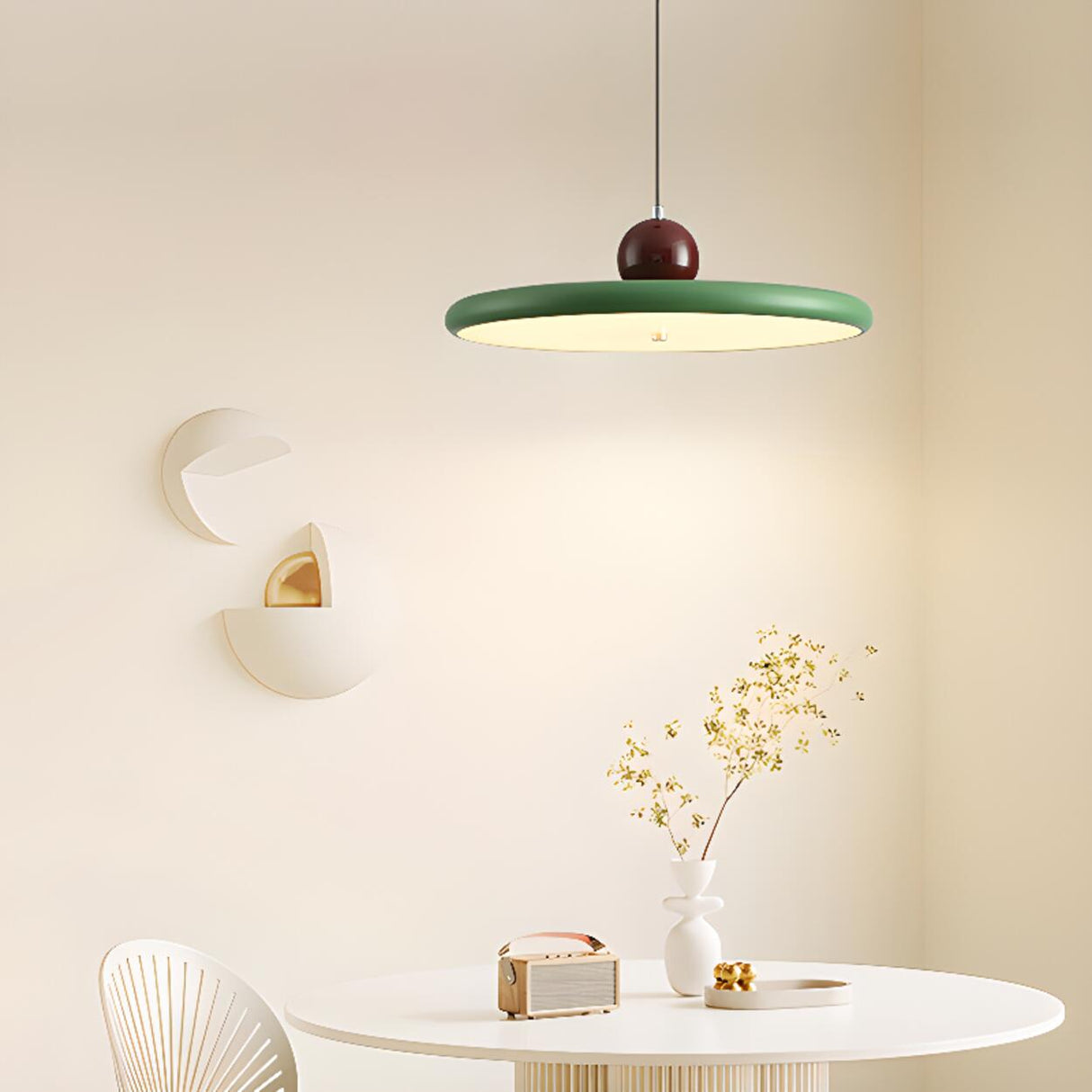 Modern Green Metal Disc Pendant Light Adjustable Height Image - 7