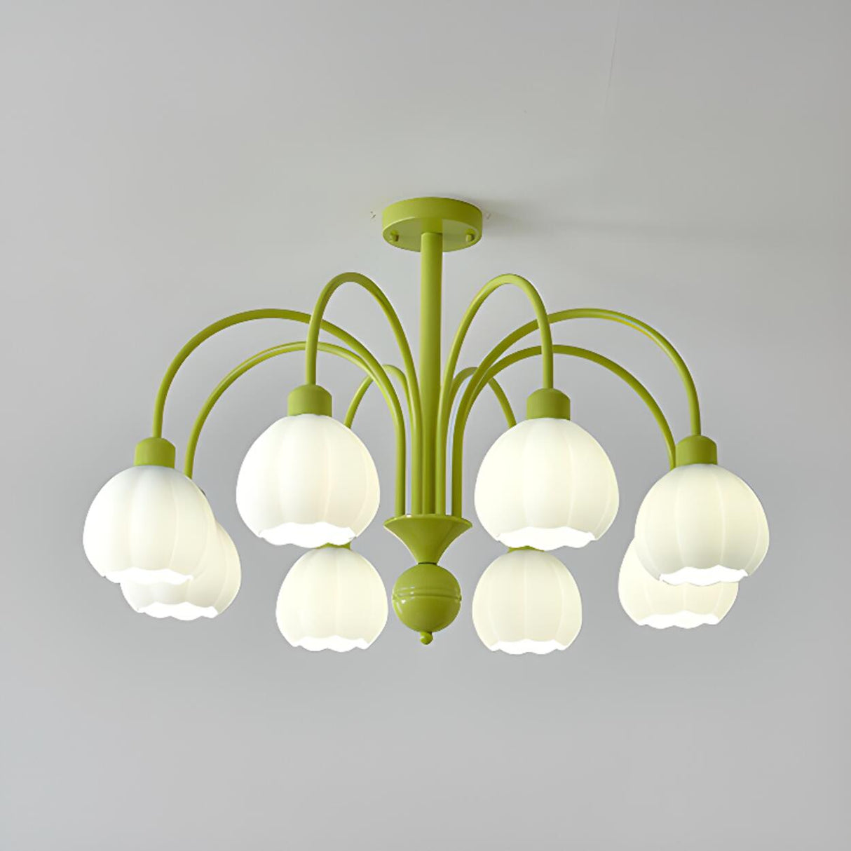 Modern Green Metal Floral White Glass Chandelier Image - 12