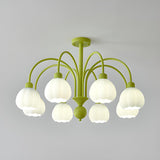 Modern Green Metal Floral White Glass Chandelier Image - 12