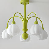 Modern Green Metal Floral White Glass Chandelier Image - 16