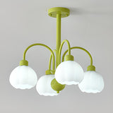 Modern Green Metal Floral White Glass Chandelier Image - 17