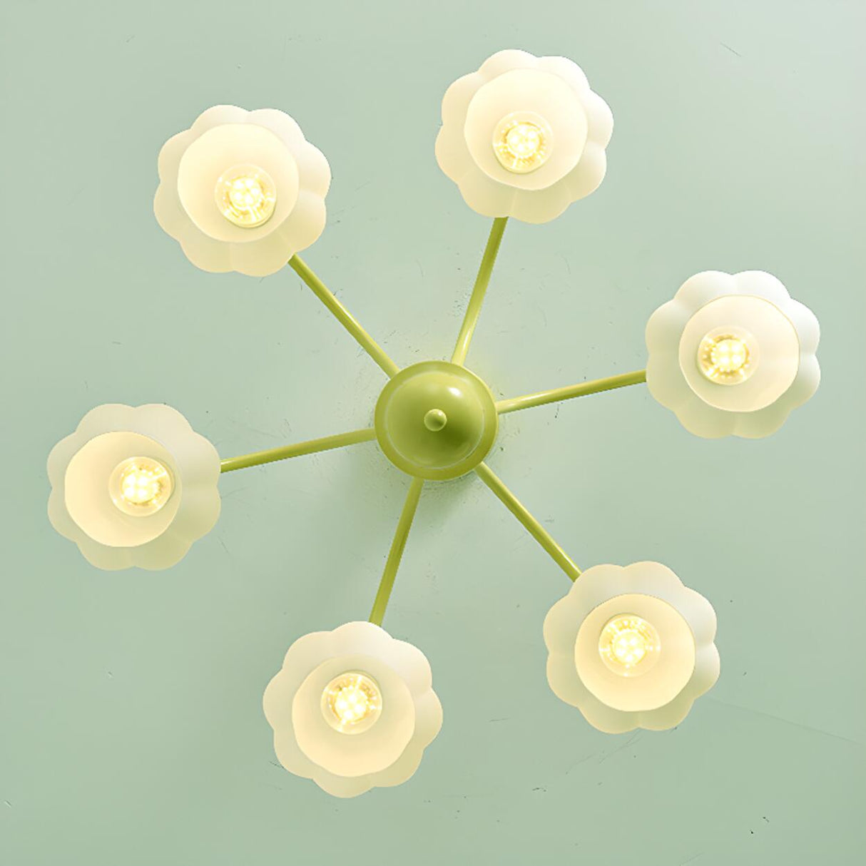 Modern Green Metal Floral White Glass Chandelier Image - 22