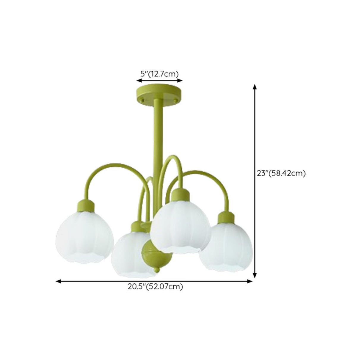 Modern Green Metal Floral White Glass Chandelier 