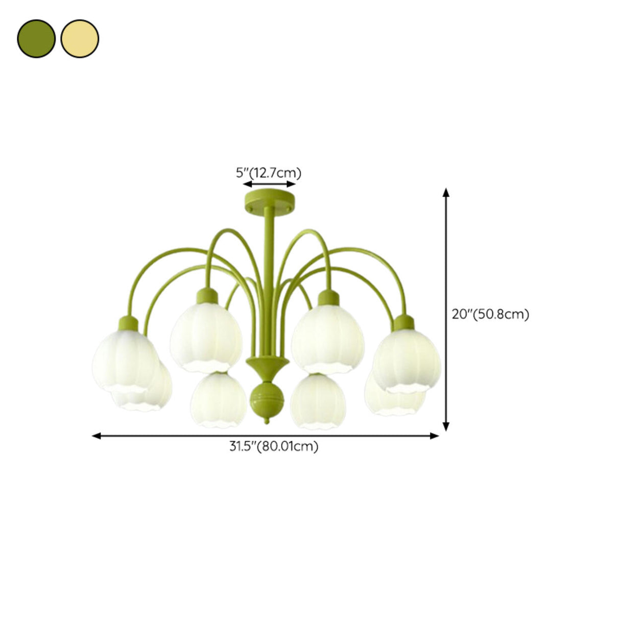 Modern Green Metal Floral White Glass Chandelier Image - 26