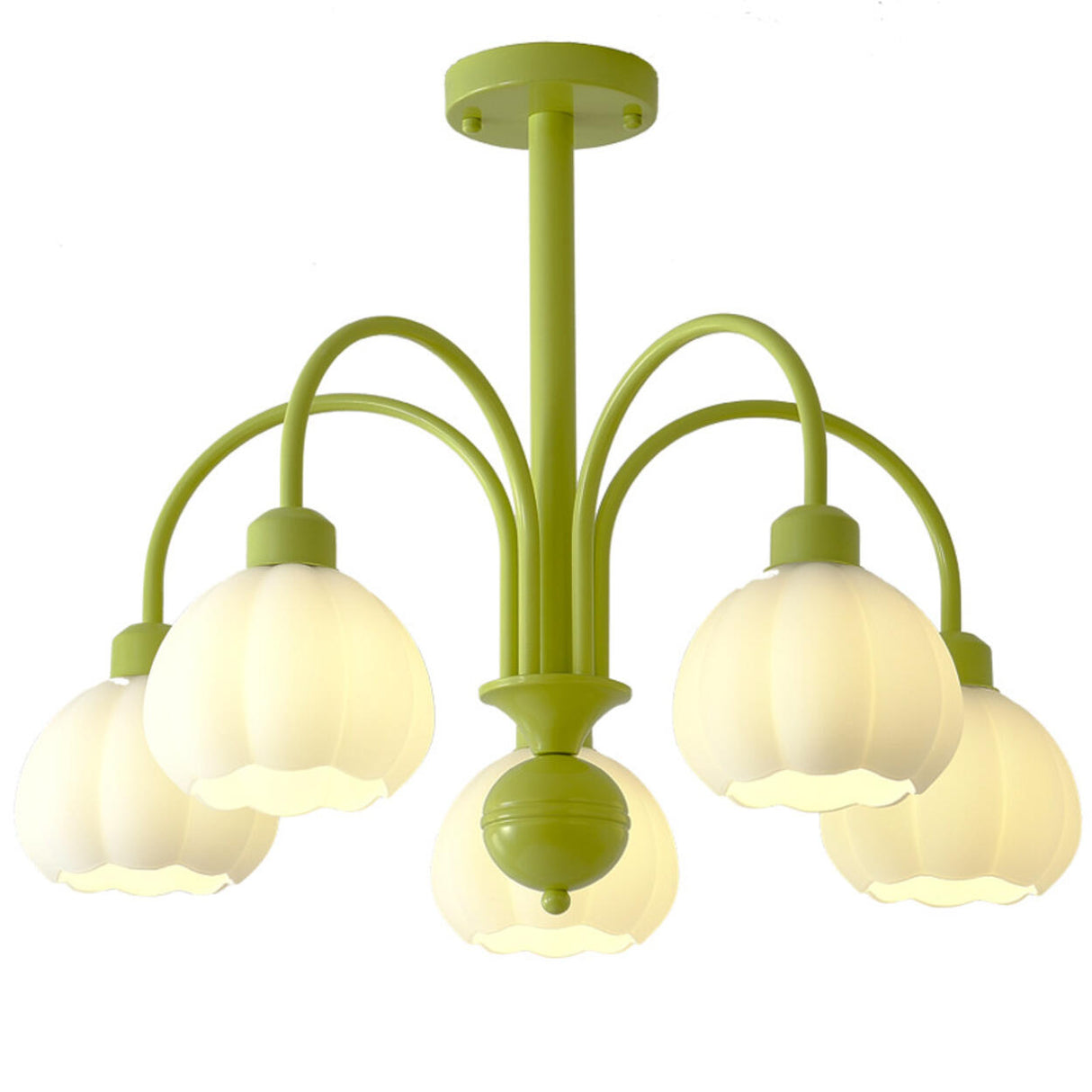 Modern Green Metal Floral White Glass Chandelier Image - 5