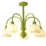 Modern Green Metal Floral White Glass Chandelier Image - 5