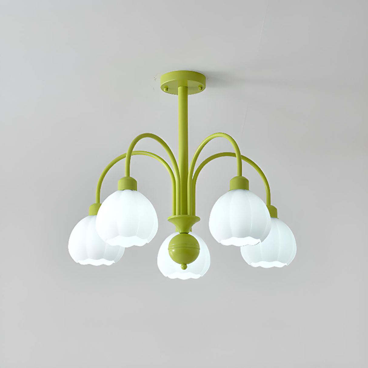 Modern Green Metal Floral White Glass Chandelier Image - 7