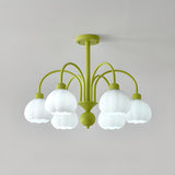 Modern Green Metal Floral White Glass Chandelier Image - 8