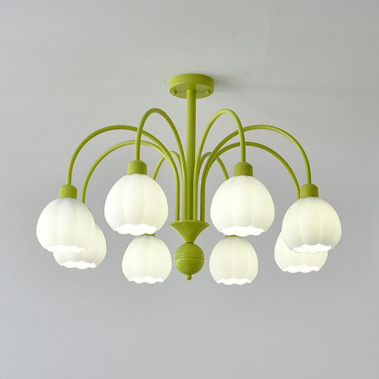 Modern Green Metal Floral White Glass Chandelier Image - 9