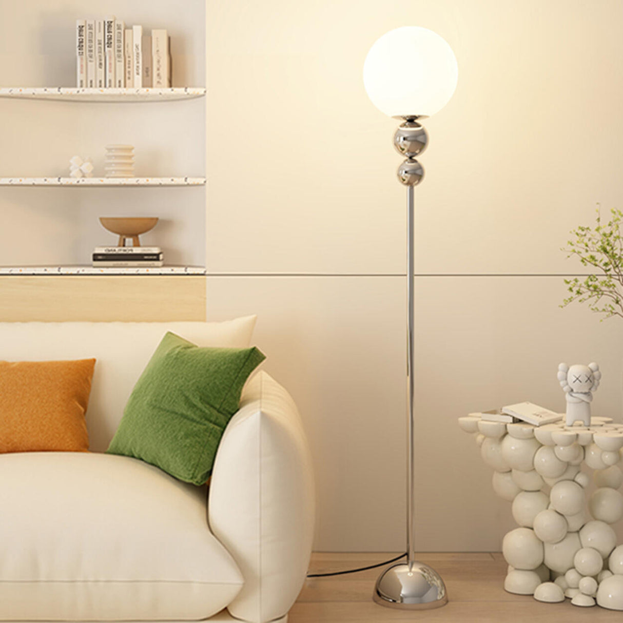 Modern Green Metal White Spherical Floor Lamp Image - 5