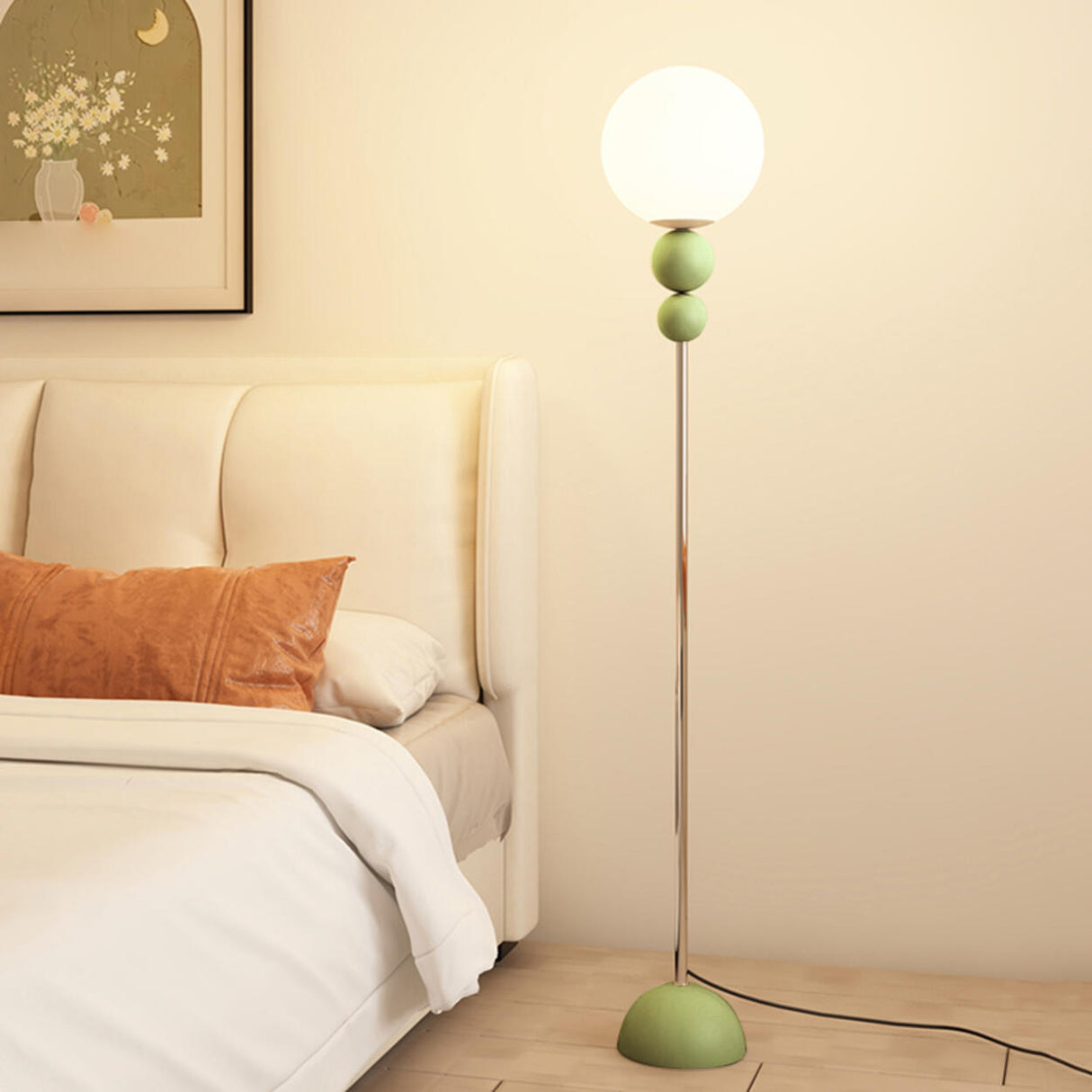 Modern Green Metal White Spherical Floor Lamp Image - 7