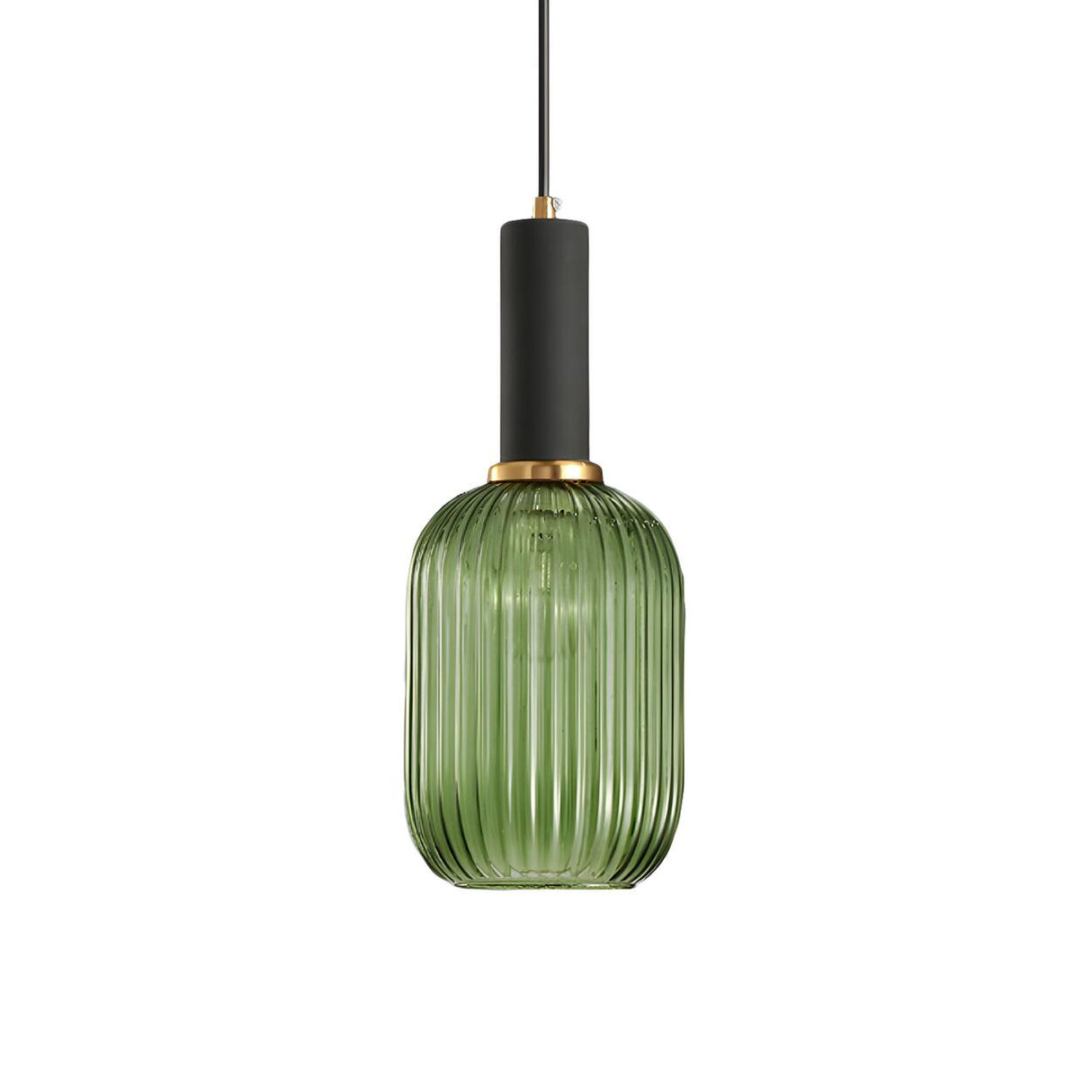 Modern Green Ribbed Glass Cylinder Bedroom Pendant Light Image - 16