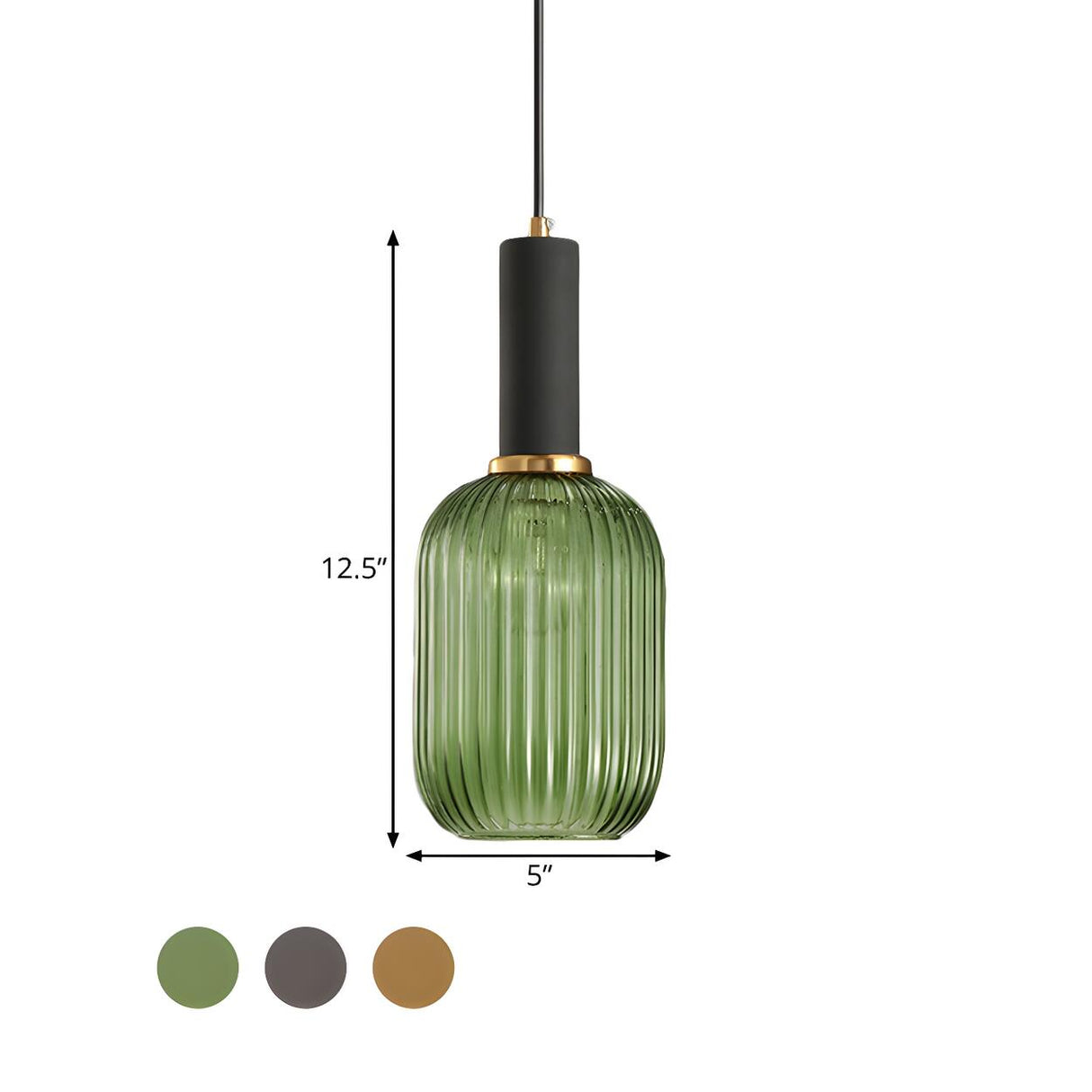 Modern Green Ribbed Glass Cylinder Bedroom Pendant Light Image - 17