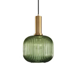 Modern Green Ribbed Glass Cylinder Bedroom Pendant Light Image - 29